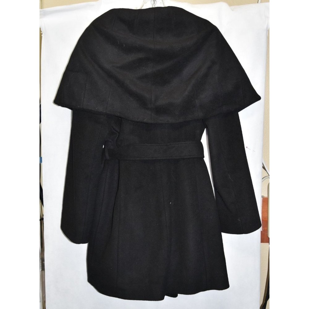 $370 Tahari Wool Blend Belted Wrap Coat shawl collar Black Jacket Winter S/M/L - Picture 7 of 8